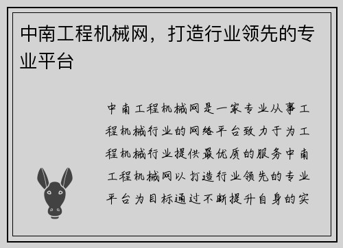 中南工程机械网，打造行业领先的专业平台
